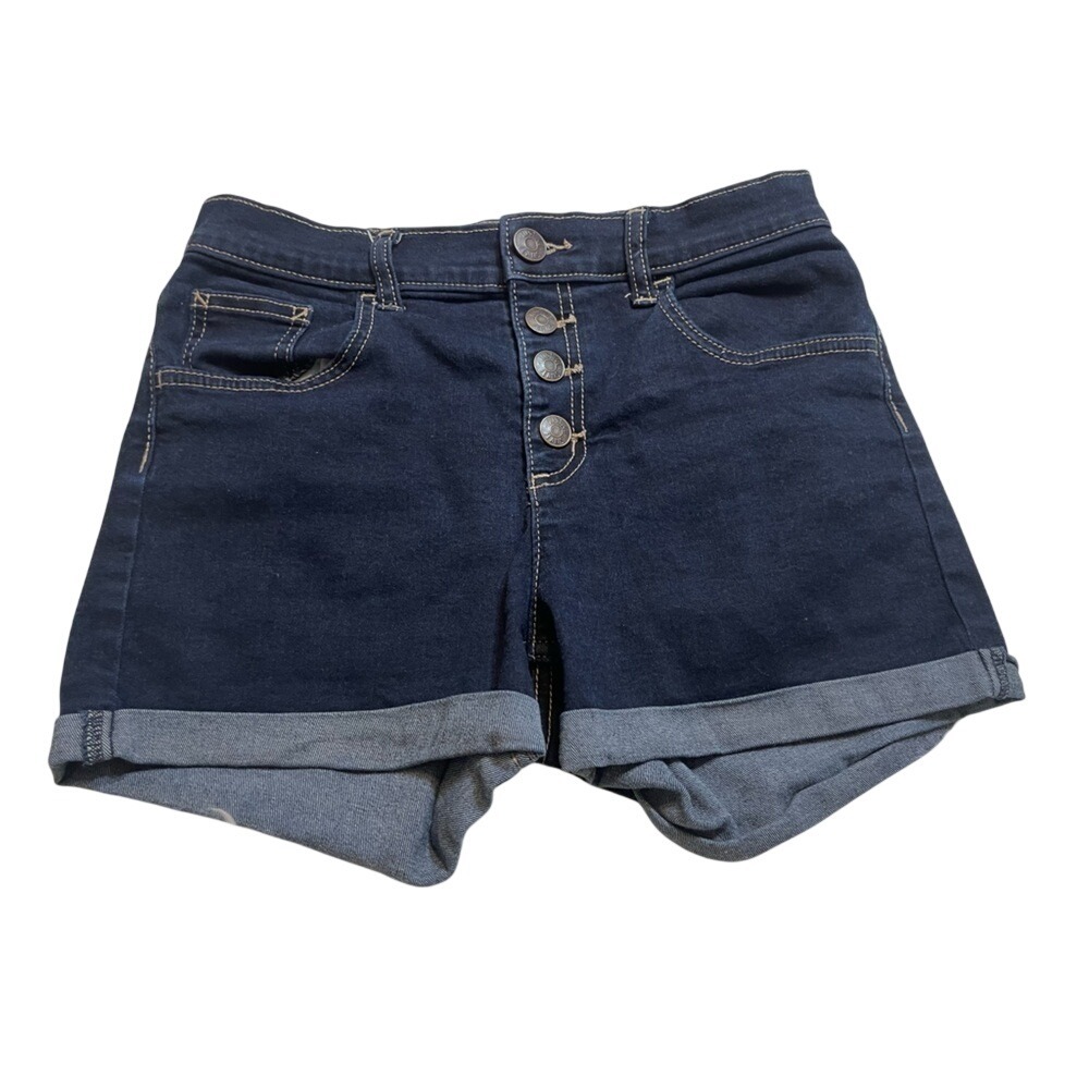 Justice Girls Denim Jean Shorts Button Fly‎ Cuffed Dark Wash Size 12 Plus